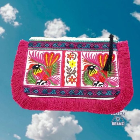 Limited Edition Handbags - Cotton Embroidered Fringe Clutch Limited Edition
